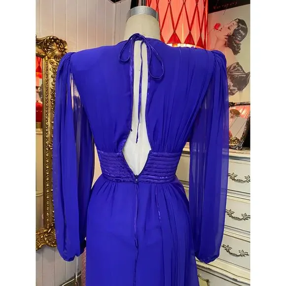 vintage 1980s purple silk dress by wayne clark sheer statement 80s fashion sm 26 - Picture 8 of 11